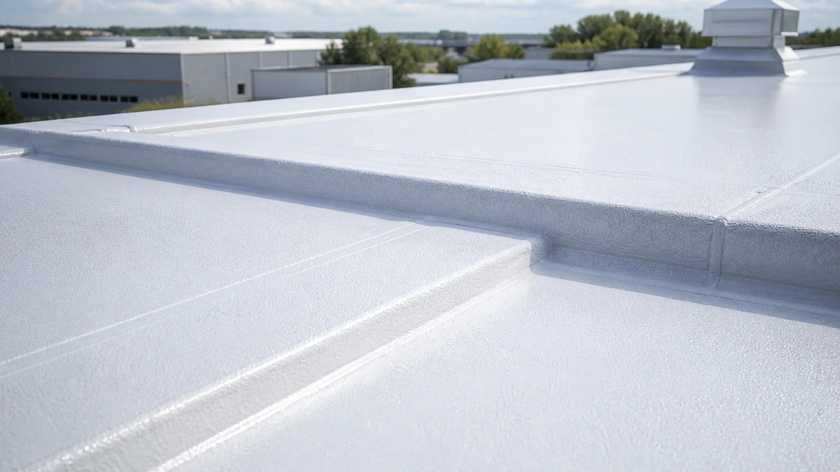 Revêtement cool roof durable sur une toiture commerciale claire
